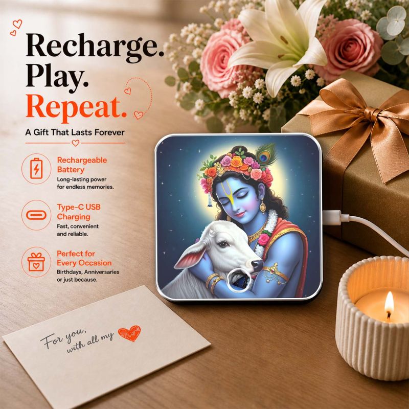 Lord Krishna Musical Fridge Magnet  Krishna Vasudevaya Mantra Playing Rechargeable Fridge Magnet Devotional Return Gift for Family & Friends Housewarming Gift Spiritual Home Decor